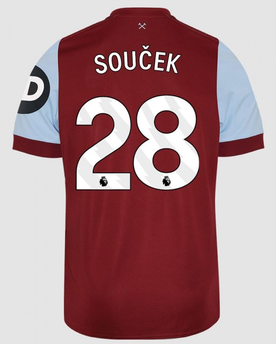 West Ham United SOUČEK 28 Home Football Jersey for the 23-24 Season
