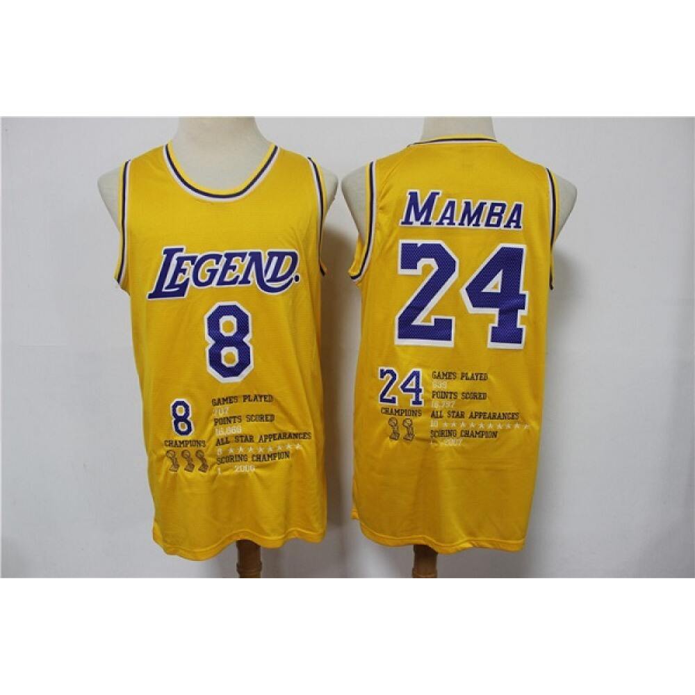 Men's Los Angeles Lakers Front #8 'Legend'Back #24 'Mamba'Kobe Bryant Yellow Stitched Jersey