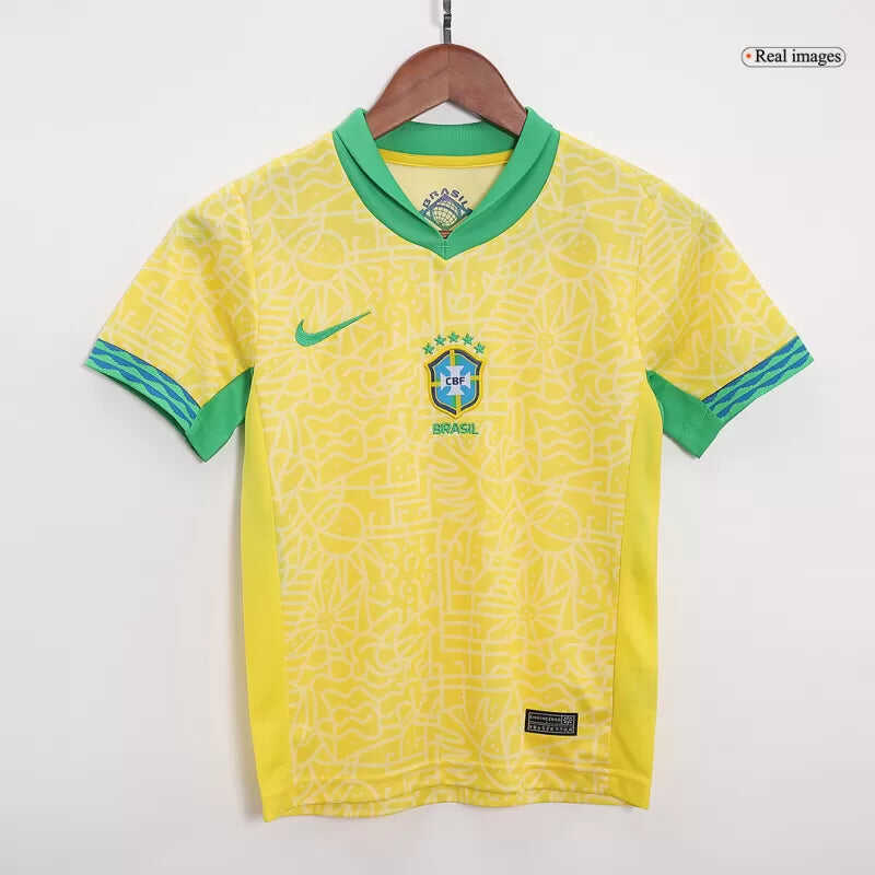 Brazil Kid¡®s Home Soccer Jerseys (Jersey+Short) Kit 2024Authentic Kit