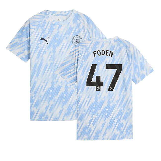 2025-2026 Man City Warm Up Jersey (Silver Sky) - Kids (Foden 47) - ...