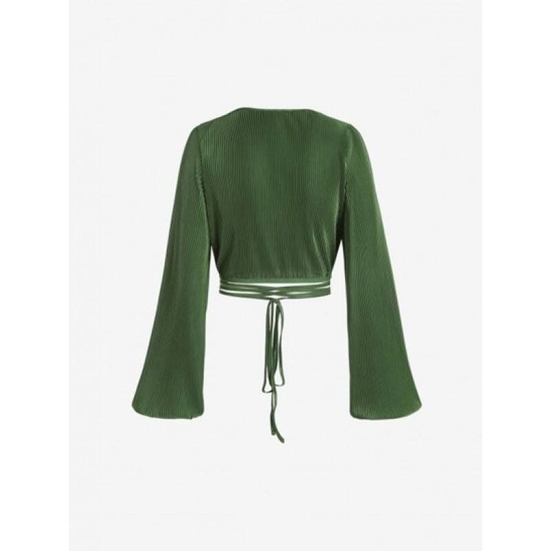 Long Sleeve Plisse Cropped Wrap Blouse FN6272