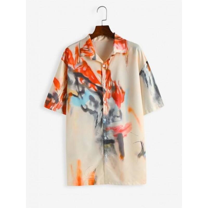 Graphic Print Button Up Casual Oversized Shirt CU4251