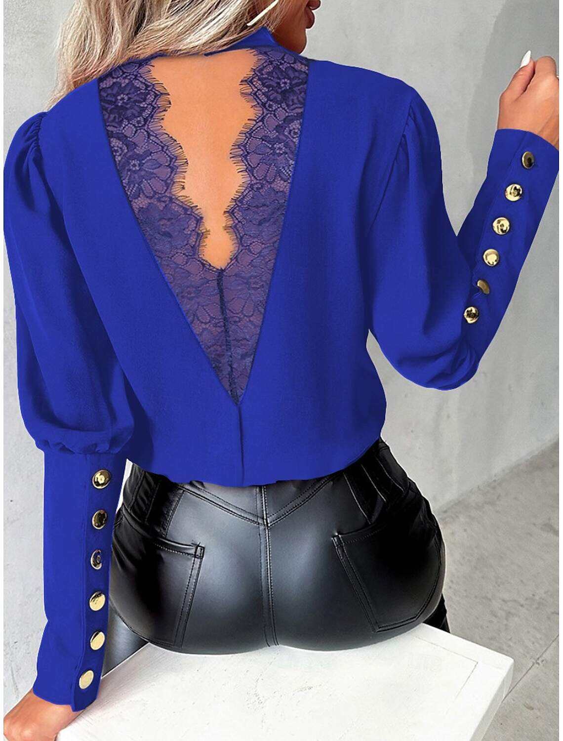 Women's Shirt Blouse Elegant Ladies Stylish Solid Color Long Sleeve High Neck Lace Buttons Slim Work Spring Fall Winter