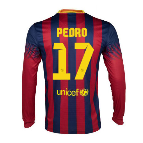 13-14 Barcelona 17 Pedro Home Long Sleeve Soccer Jersey Shirt -