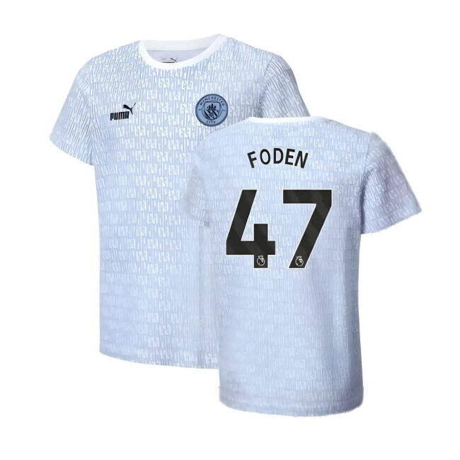 2024-2025 Man City ftblCulture Tee AOP (Light Blue) - Kids (Foden 47)