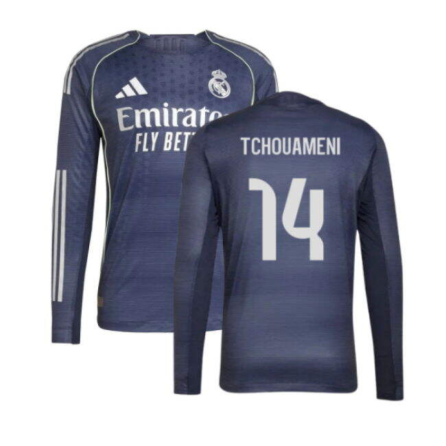2025-2026 Real Madrid Long Sleeve Away Shirt (Tchouameni 14)