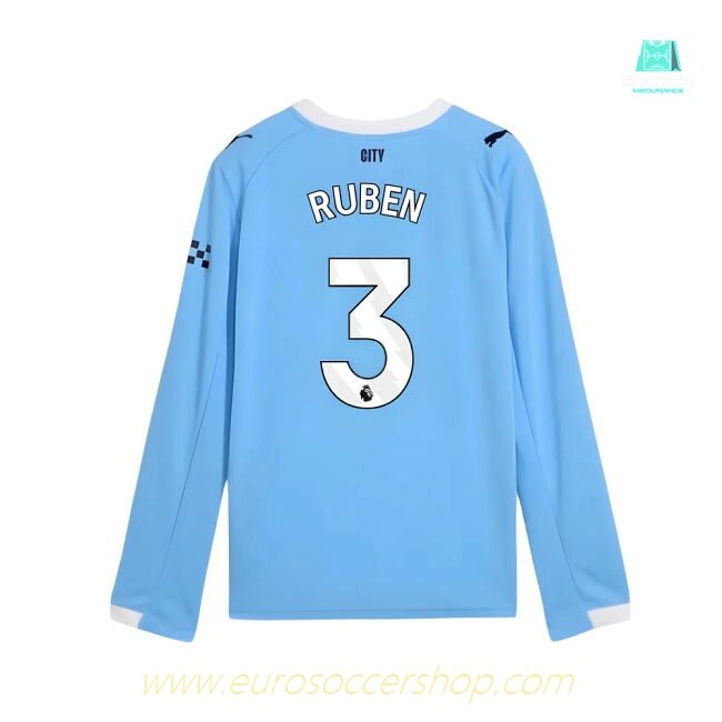 2025-2026 Man City Long Sleeve Home Shirt (Kids) (Ruben 3)