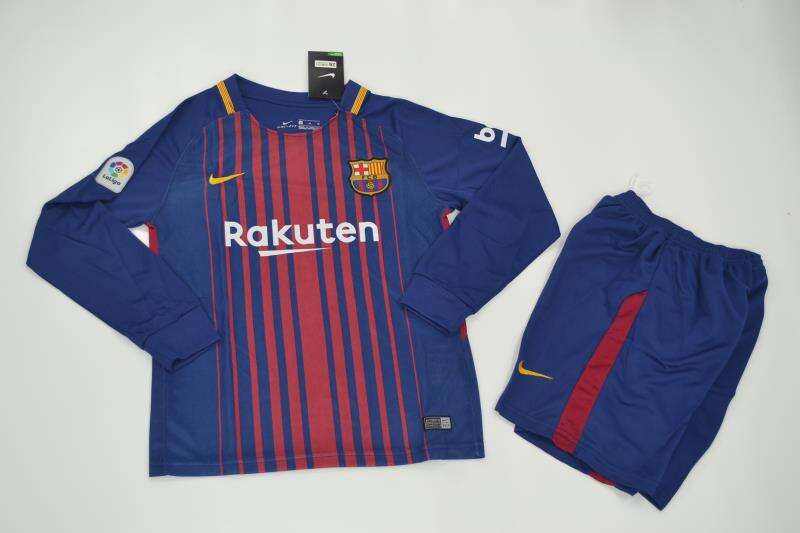 Kids Barcelona Home 201718 LS Soccer Suits ShirtShorts - Official
