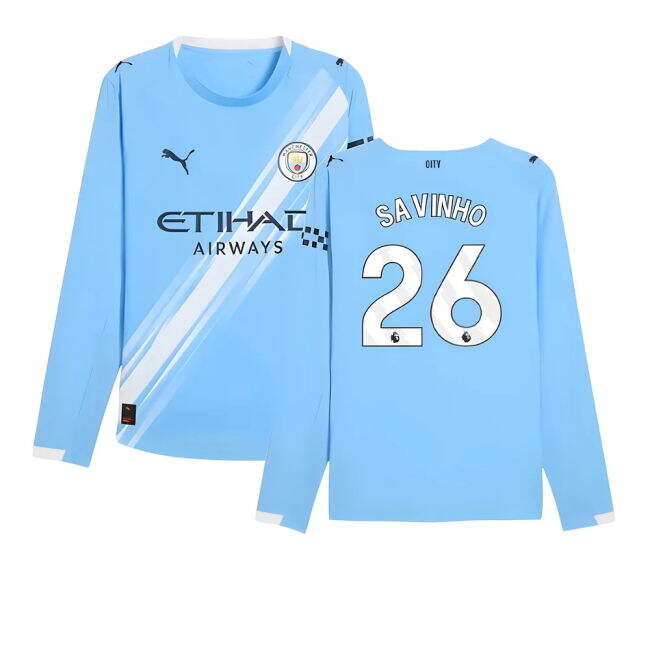 2025-2026 Man City Authentic Long Sleeve Home Jersey (Savinho 26)