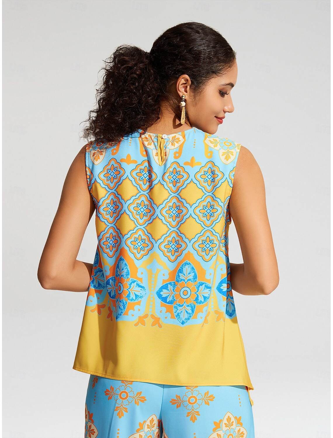 Satin Boho Double Slit Crew Neck Sleeveless Tank Top