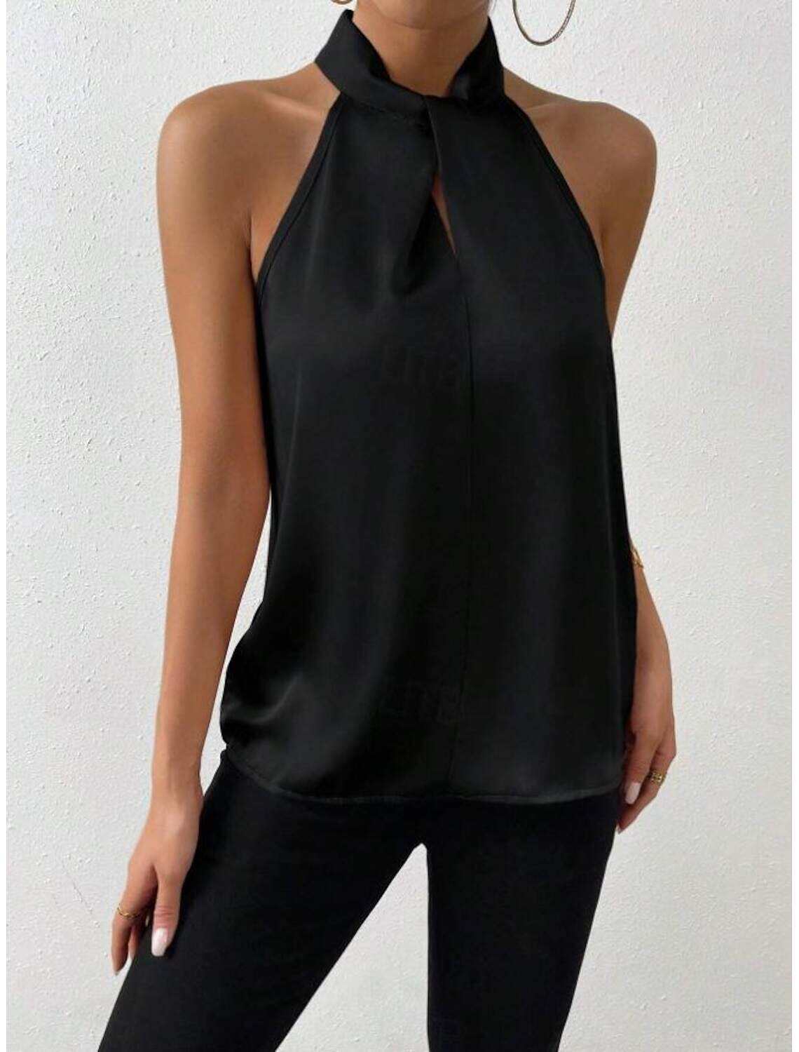 Tank Women's Plain Cold Shoulder Street Daily Fashion Halter Neck Regular Fit S