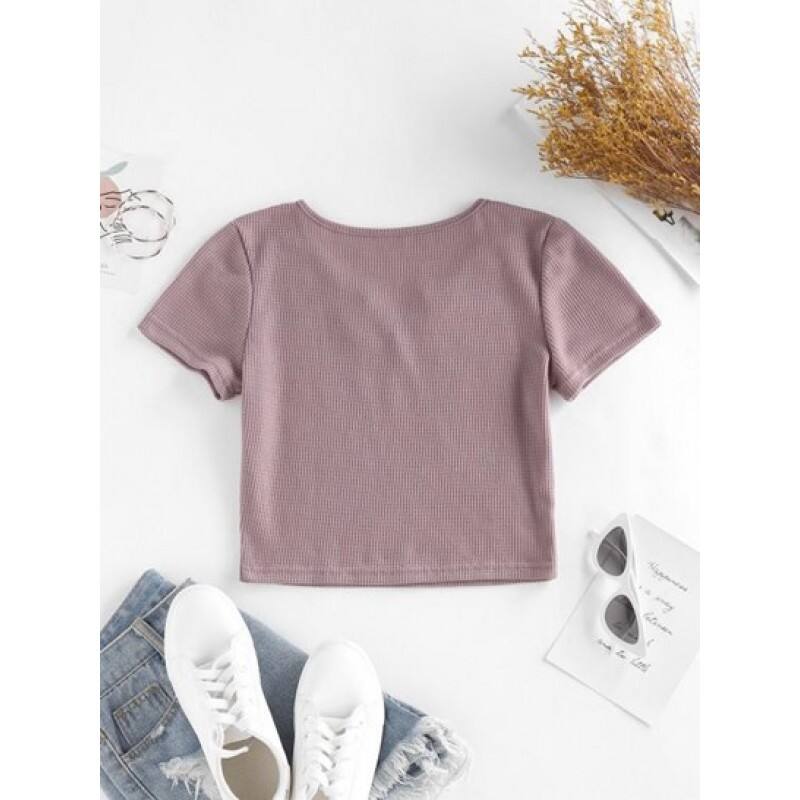 Knitted V Notch Crop T Shirt GD6439