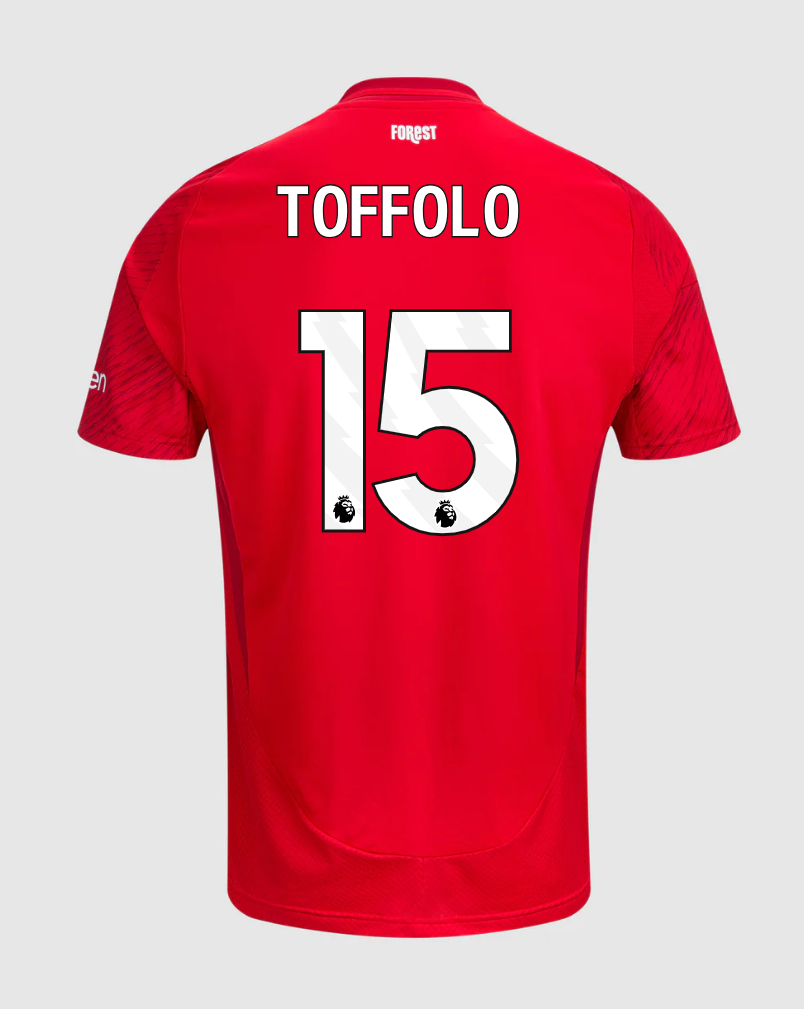 Nottingham Forest 24-25 Season Home Jersey Featuring Toffolo with Number 15