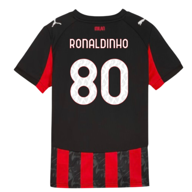 2025-2026 AC Milan Home Stylish Shirt (Kids) (Ronaldinho 80)