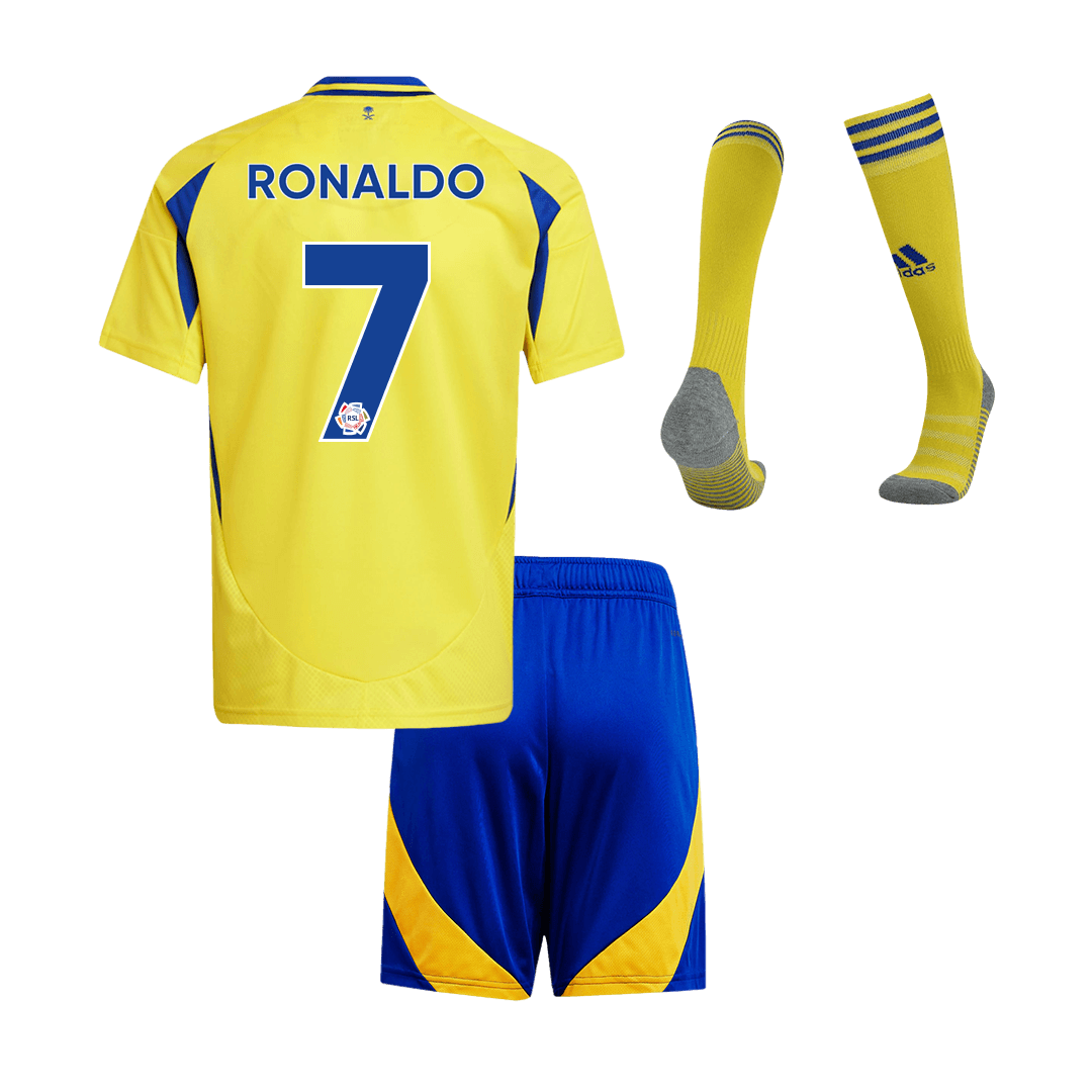 Kid's RONALDO #7 Al Nassr Home Soccer Jersey Kit(Jersey+Shorts+Socks)