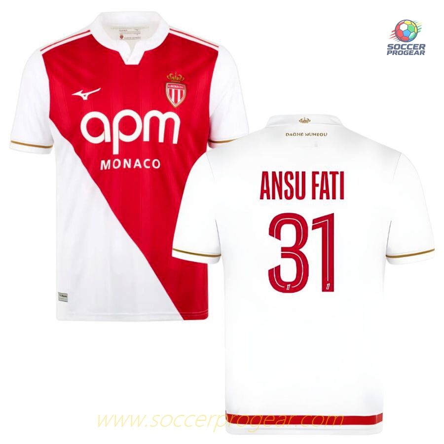 AS Monaco Home Team Soccer Jersey 2025-2026 Season Ansu Fati