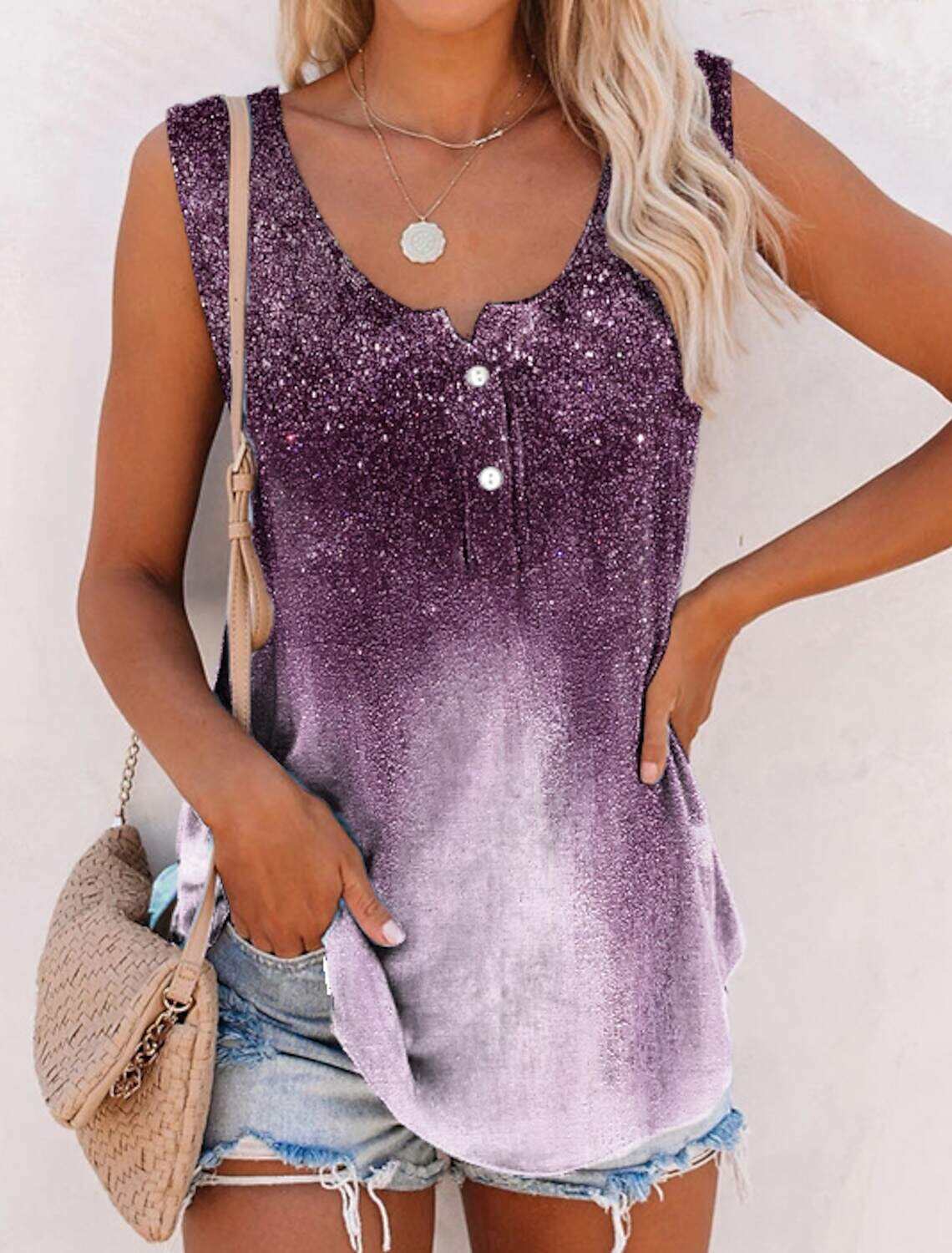 Women's Plus Size Tank Top Camis Streetwear Casual Buttons Print Sleeveless Regular Tops V Neck Daily Holiday Weekend