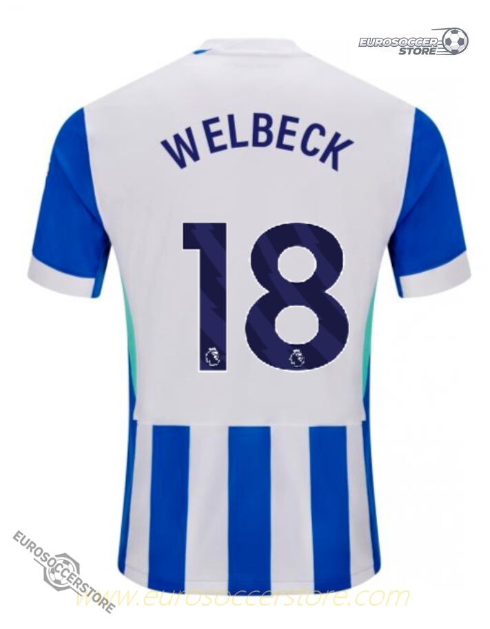 Brighton Hove Albion 25-26 Home Jersey, featuring WELBECK with the number 18