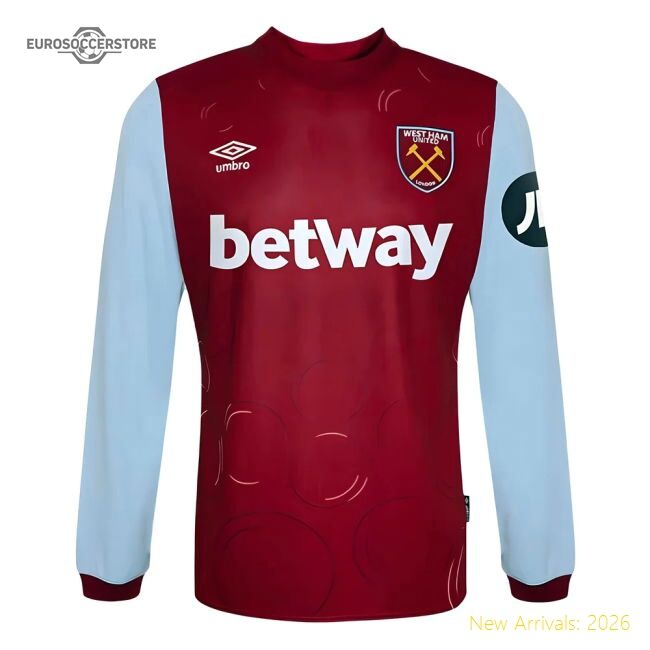 Superior 2023-2024 West Ham Long Sleeve Home Shirt - Match Day Jersey