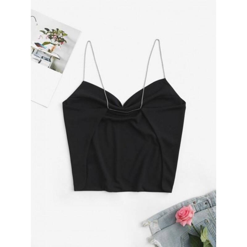 Metal Chain Backless Cowl Front Crop Top MS0295