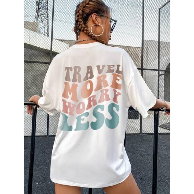 Oversized TRAVEL MORE WORRY LESS Graphic T-shirt PN2657