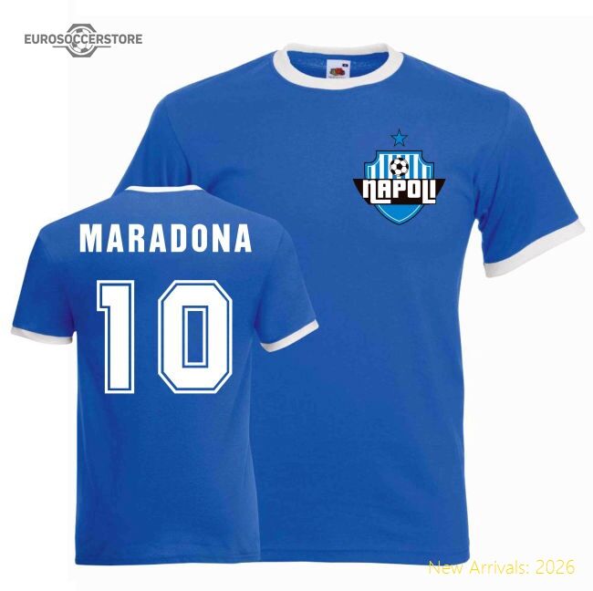 Best-Selling High-Quality Diego Maradona Napoli Ringer Tee (Blue)