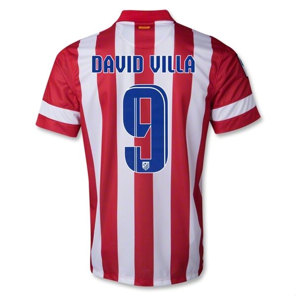 13-14 Atletico Madrid 9 David Villa Home Soccer Jersey Shirt -