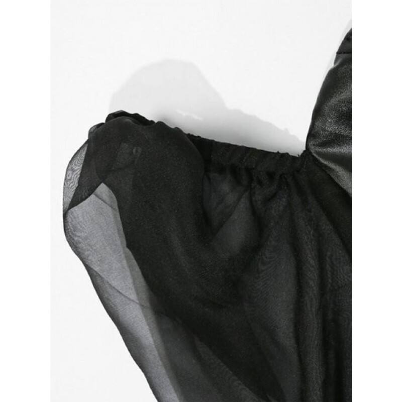 See Thru Puff Sleeve PU Corset Top MD2443