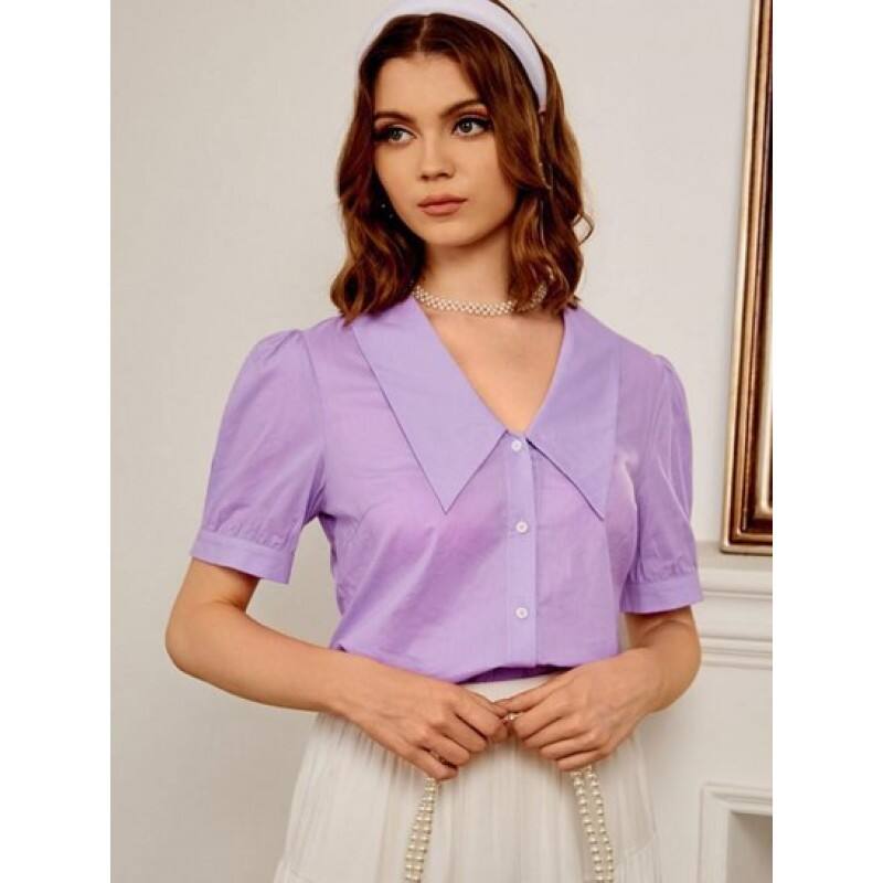 Retro Flat Collar Puff Sleeve Blouse OP9134