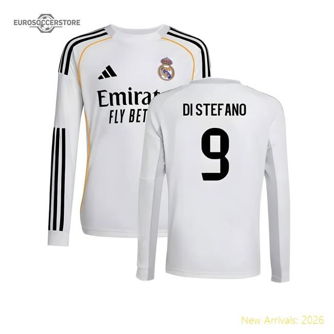 2025-2026 Real Madrid Long Sleeve Home Jersey (kids) (di Stefano 9)