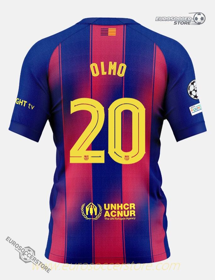 Barcelona's 2025-26 Champions League Home Jersey featuring OLMO 20