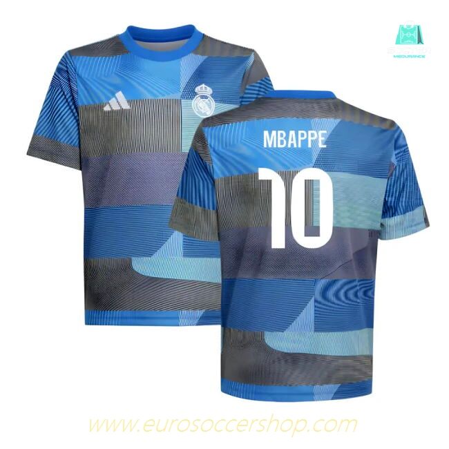 2025-2026 Real Madrid Pre-Match Shirt (Blue) - Kids (Mbappe 10)