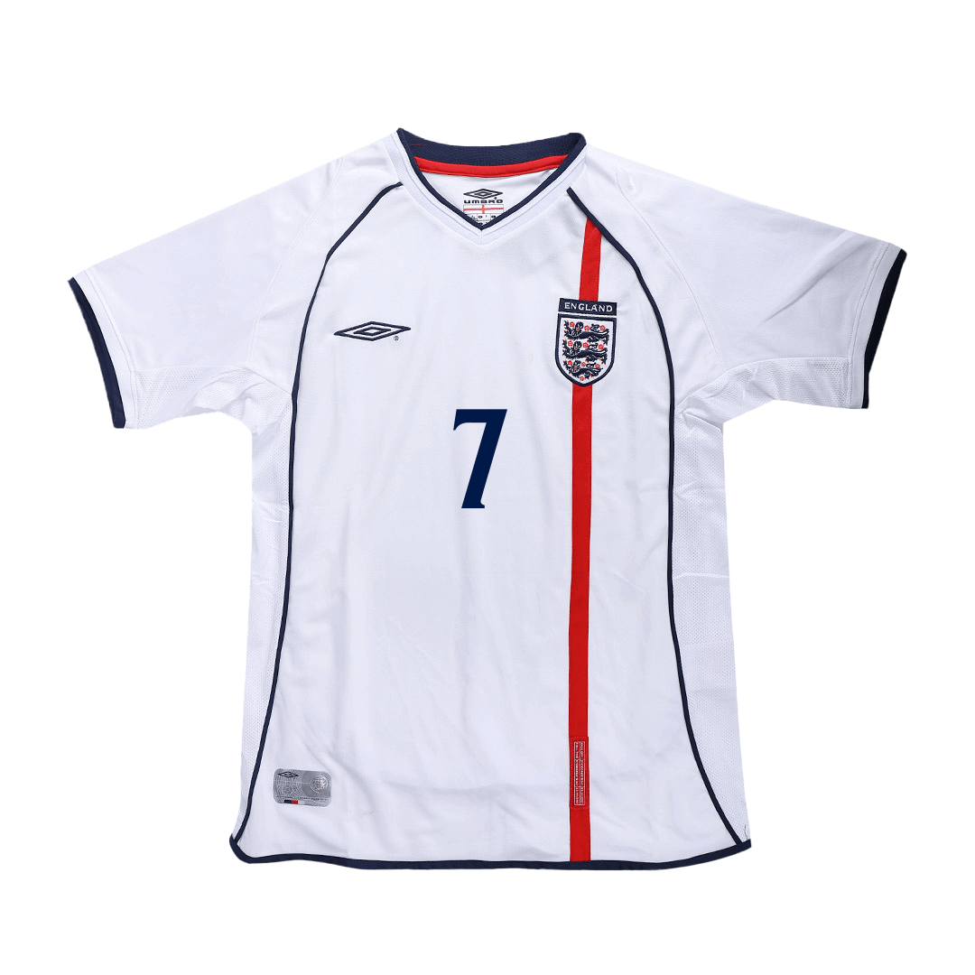 Retro BECKHAM #7 2002 England Home  Soccer Jersey Authentic Kit