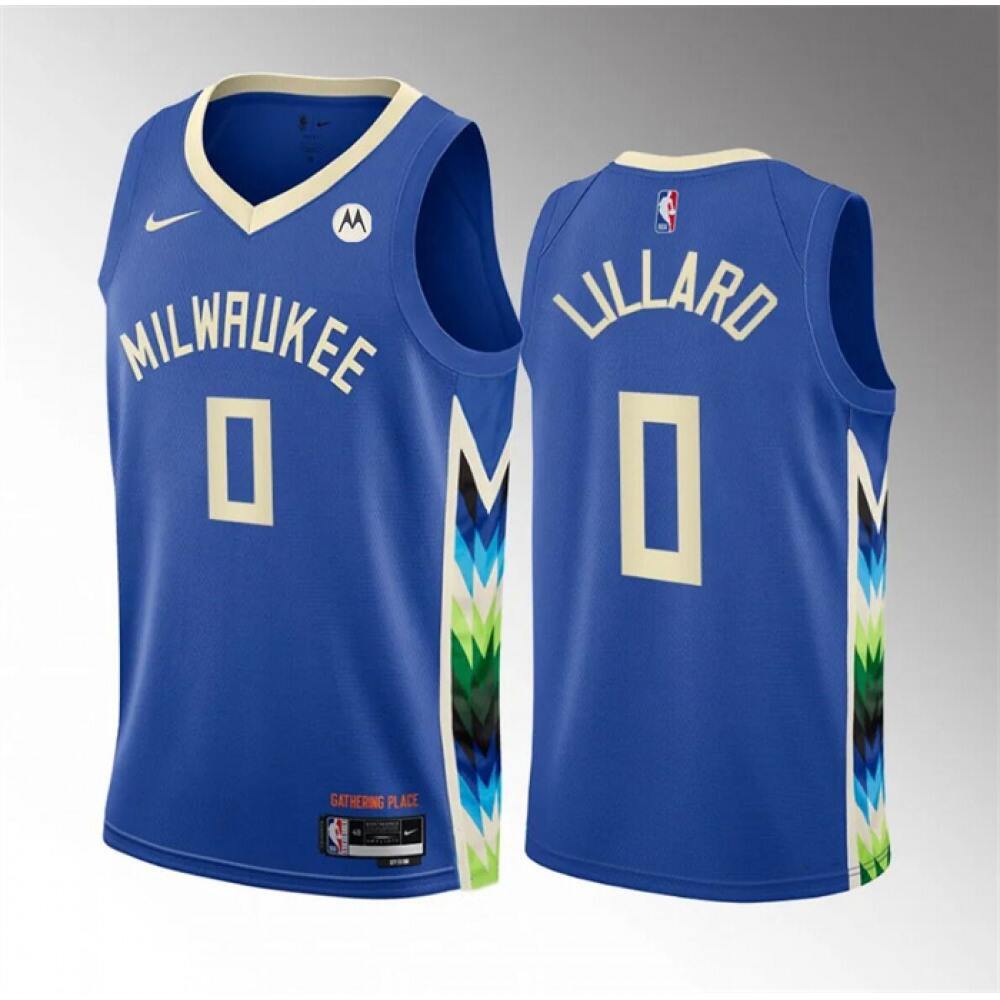 Collector's Item Genuine Men's Bucks #0 Damian Blue Basketball Jersey