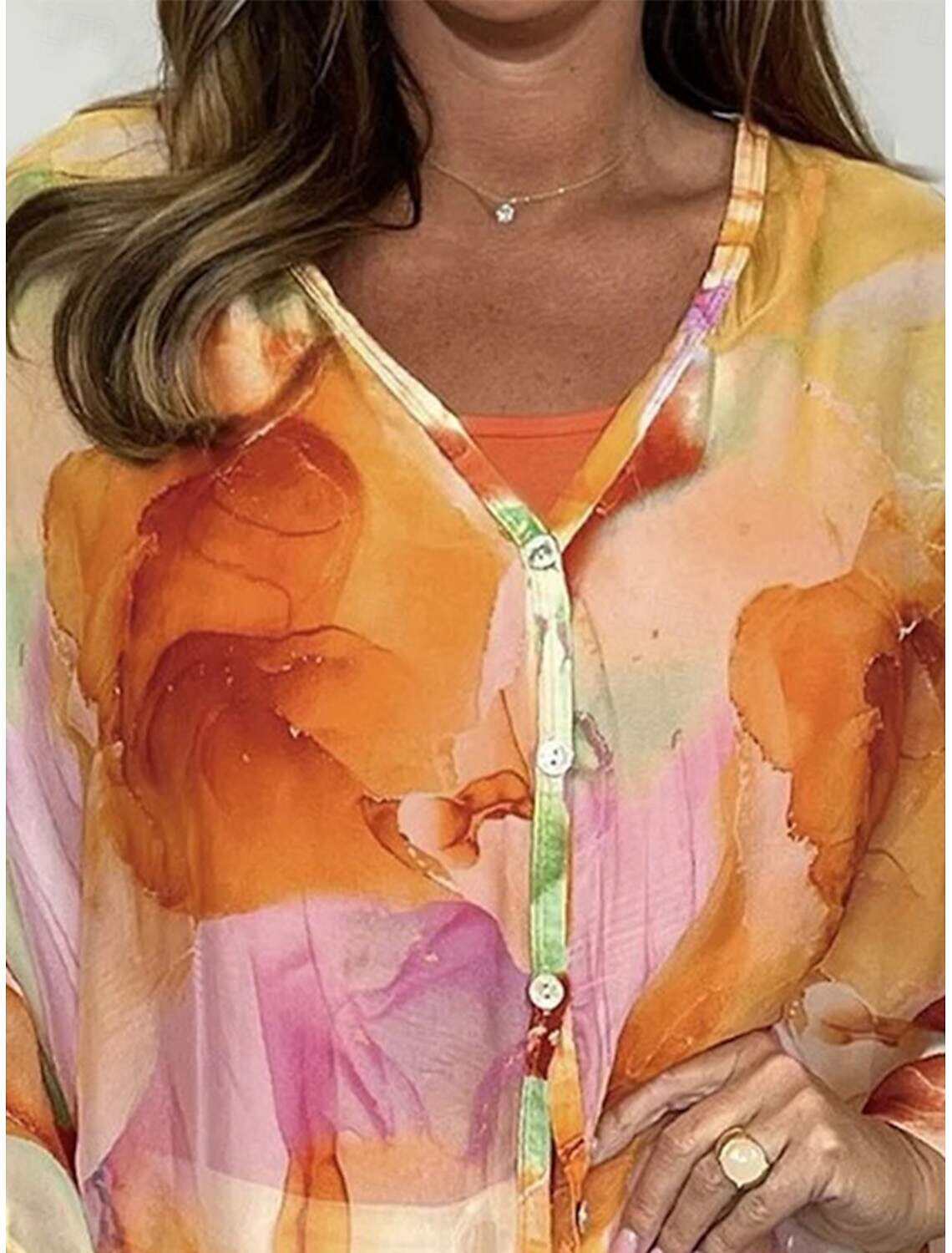 Women's Shirt Blouse Stylish Casual Floral Regular Tops Long Sleeve V Neck Buttons Print Regular Fit Daily Summer Spring Fall