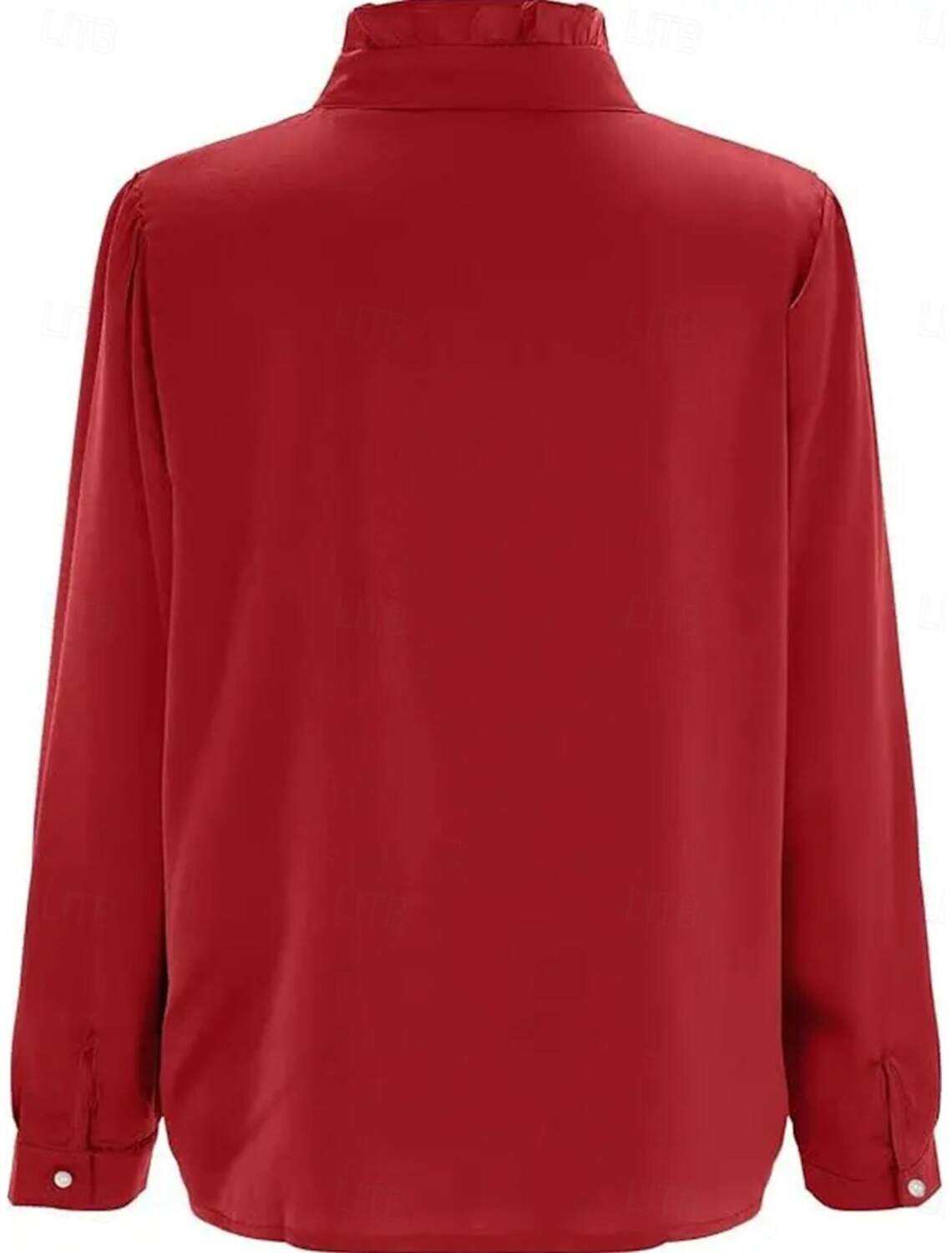 Women's Shirt Blouse Business Modern Casual Solid Color Regular Tops Long Sleeve Turtleneck Ruffle Buttons Regular Fit Work Formal Wear Summer Spring