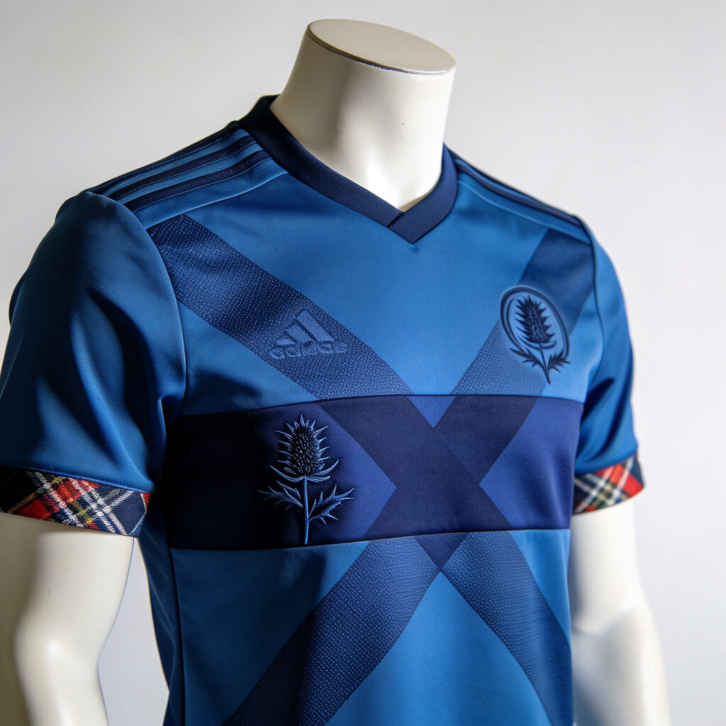 Scotland Saltire Jersey The iconic Saint Andrew's Cross integrated as subtle tonal textures in the blue fabric
