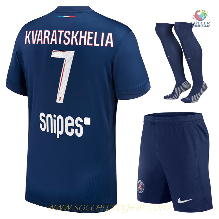 PSG Home Kids Edition Soccer Uniform Team Jersey 2024-25 Edition Kvaratskhelia