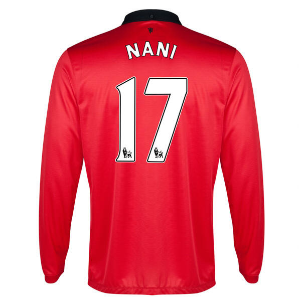 13-14 Manchester United 17 Nani Home Long Sleeve Jersey Shirt -