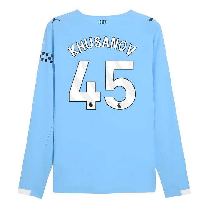 2025-2026 Man City Authentic Long Sleeve Home Shirt (Khusanov 45)