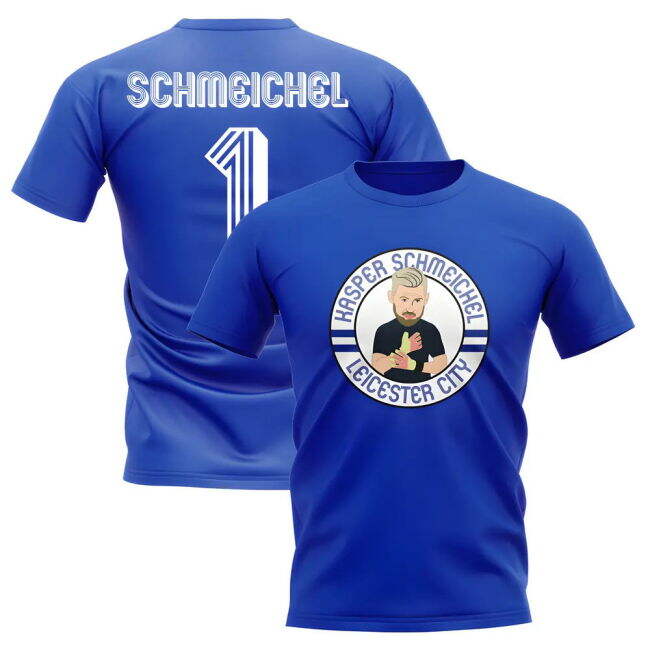 Stylish Kasper Schmeichel Leicester Illustration T-Shirt (Blue) for...