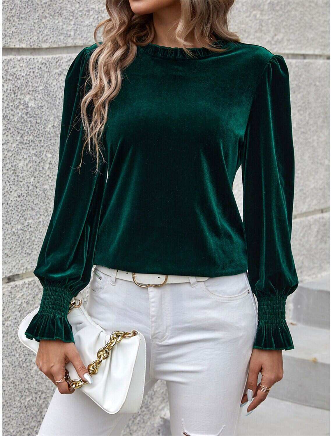 Women's Shirt Blouse Basic Casual Solid Color Regular Tops Long Sleeve Turtleneck Regular Fit Daily Fall Winter