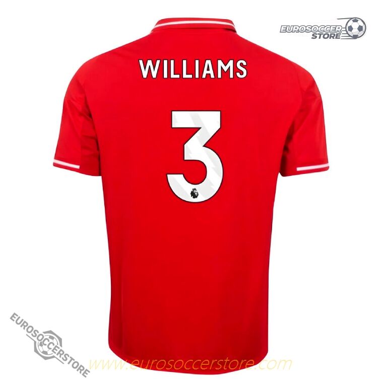Nottingham Forest 25 - 26 Home Version WILLIAMS Number 3 Jersey