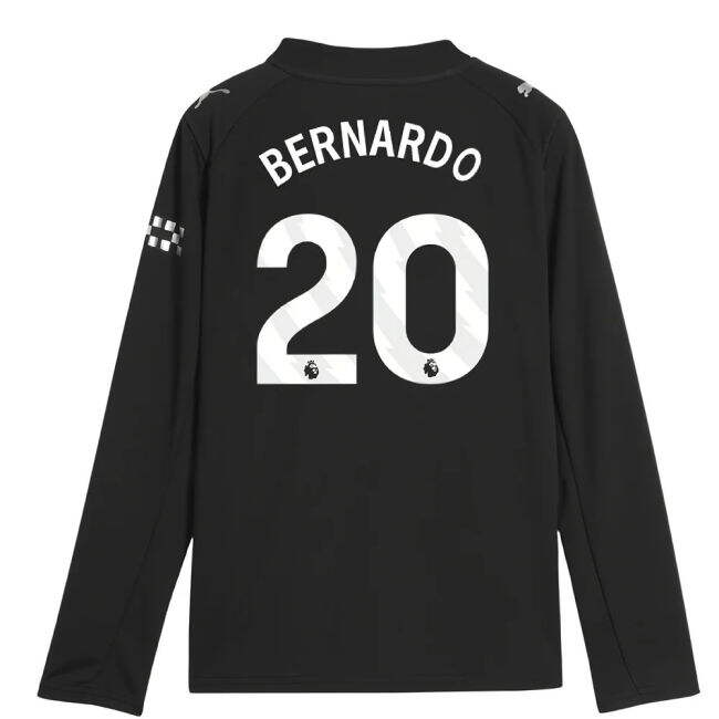Official Football Man City Long Sleeve Away Shirt Kids Bernardo #2...