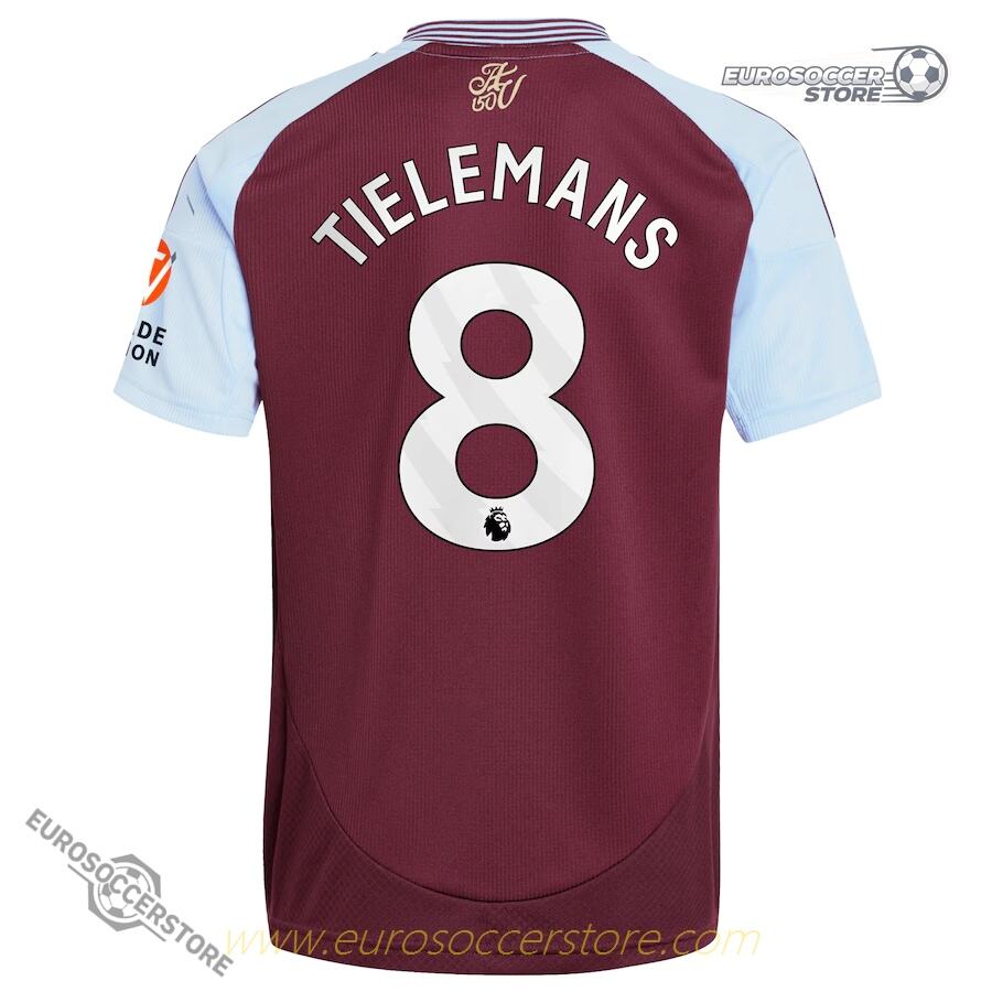 Aston Villa's 24-25 Home Jersey featuring Tielemans with the number 8