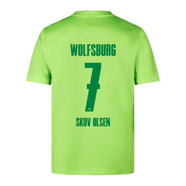 Wolfsburg's 24-25 Home Jersey with Skov Olsen's Name and Number 7