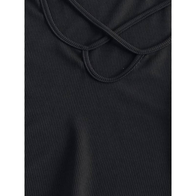 Ribbed Criss Cross Slim Crop Tee YY5738