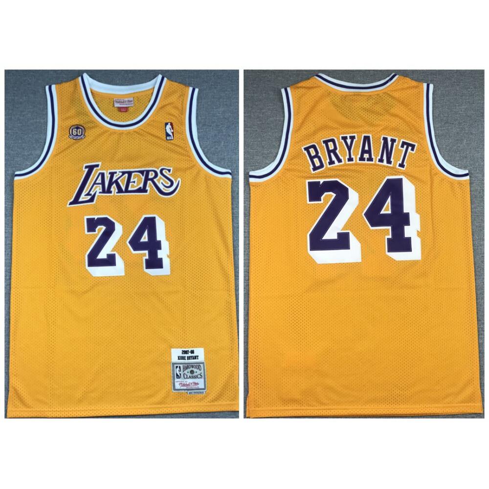 Men's Los Angeles Lakers #24 Kobe Bryant Gold 60th Season Throwback Stitched Jersey