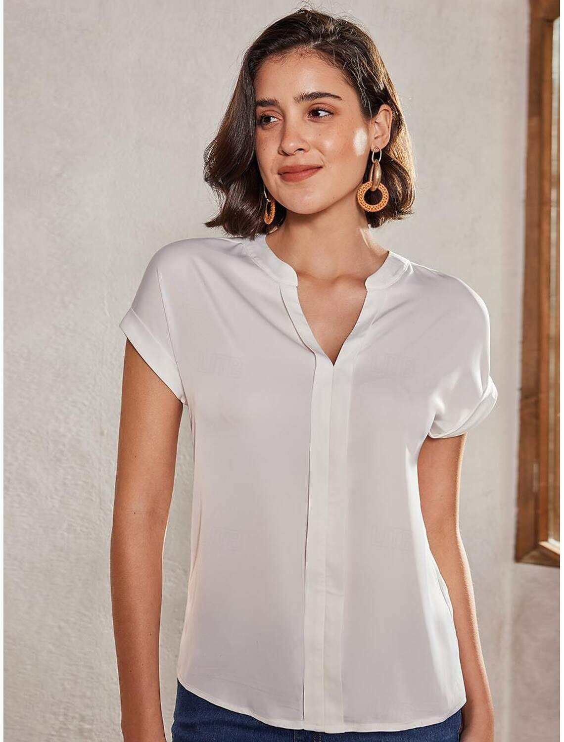 Women's Plus Size Shirt Blouse Elegant Fashion Basic Plain Regular Tops Short Sleeve V Neck Regular Fit Casual