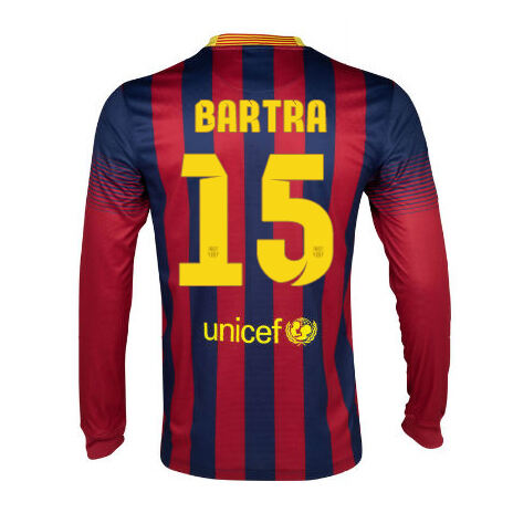 13-14 Barcelona 15 Bartra Home Long Sleeve Soccer Jersey Shirt -